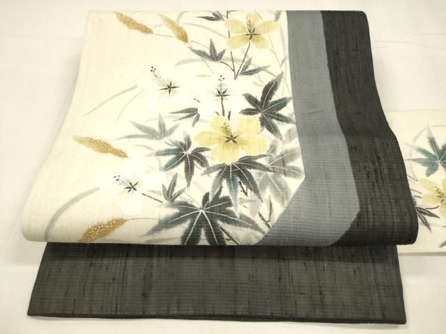 平和屋着物 夏物 絹芭蕉 九寸名古屋帯 草花文 正絹 cm