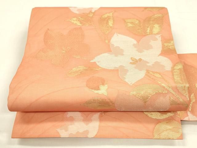 平和屋着物＊夏物　九寸名古屋帯　草花文　金糸　正絹　逸品　DABA0366cm 平和屋着物＊夏物 九寸名古屋帯 草花文 金糸 正絹 逸品 DABA0366cm