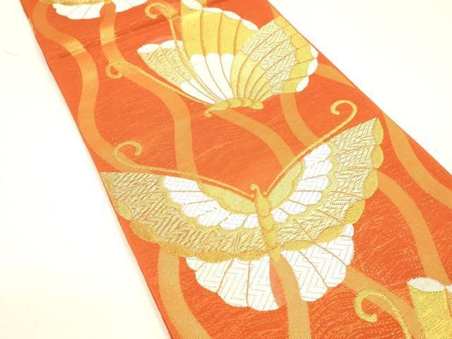 平和屋着物 夏物 六通柄 本袋帯 唐織 舞蝶文 金糸 正絹 cm