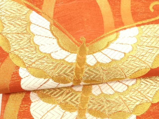 平和屋着物＊夏物　六通柄　本袋帯　唐織　舞蝶文　金糸　正絹　逸品　DABA0376cm 平和屋着物＊夏物 六通柄 本袋帯 唐織 舞蝶文 金糸 正絹