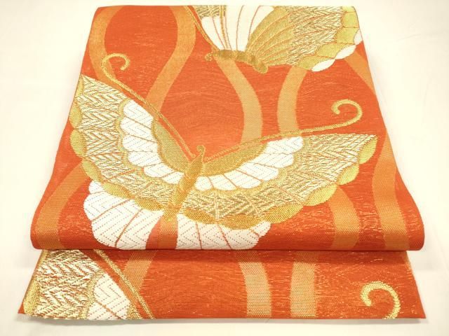 平和屋着物 夏物 六通柄 本袋帯 唐織 舞蝶文 金糸 正絹 cm
