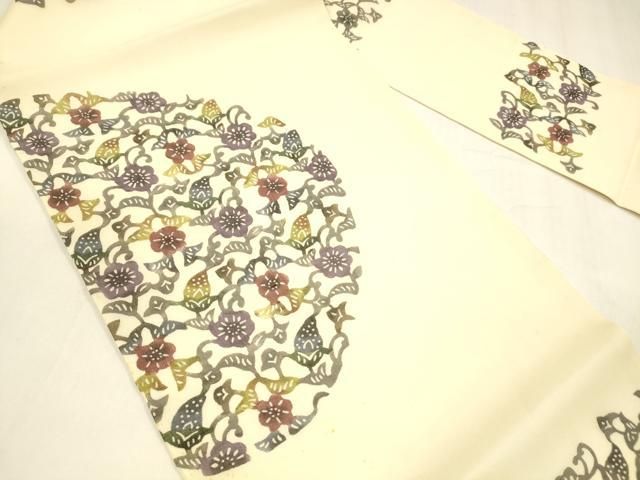 平和屋着物 夏物 九寸名古屋帯 天然繭絹芭蕉布 紅型染 草花文 証紙付き 正絹 cm