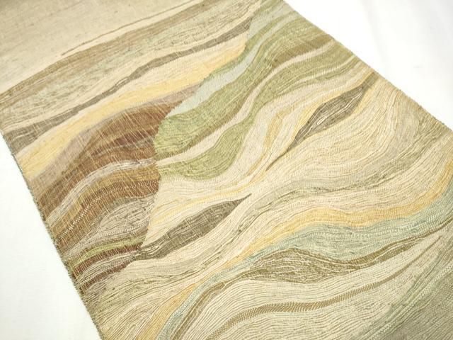  平和屋着物 スリーシーズン 春夏秋 両面 太鼓柄袋帯 すくい織 よろけ縞 金糸 正絹 hy 袋帯 帯