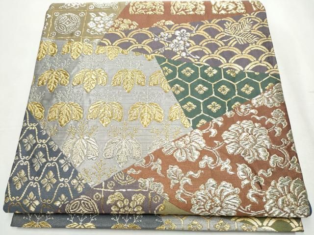 平和屋着物 六通柄袋帯 名物裂 切嵌 吉祥花文 金銀糸 正絹 hy