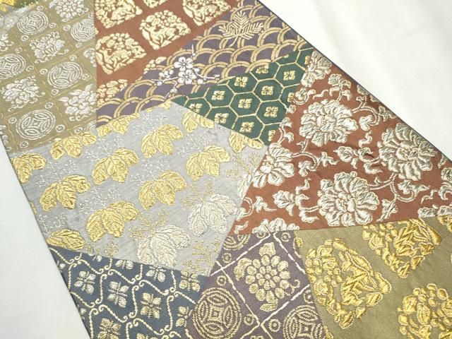 平和屋着物 六通柄袋帯 名物裂 切嵌 吉祥花文 金銀糸 正絹 hy