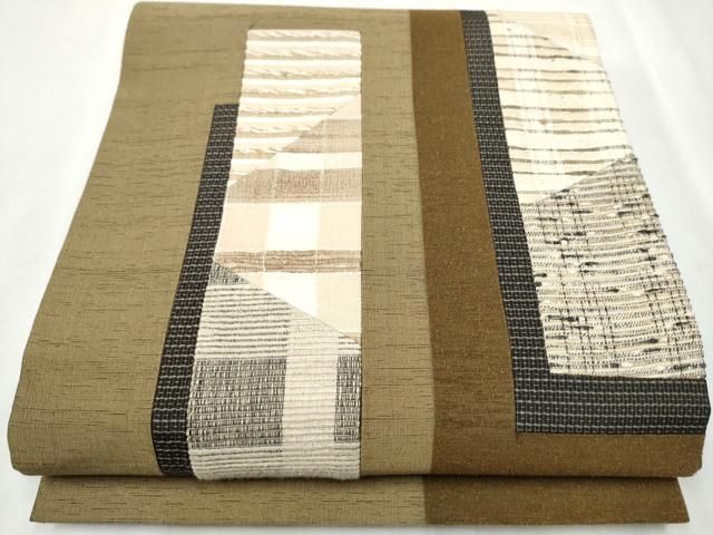 平和屋着物 インド アッサム 野蚕糸 手織 ムガシルク 両面 太鼓柄袋帯 本場大島紬地 切嵌 霞文 やまと誂製 正絹 hy