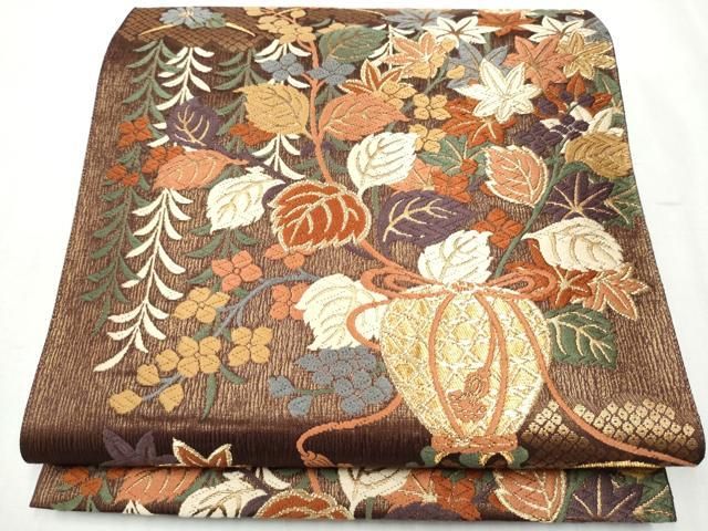 平和屋着物 ファッションデザイナー 花井幸子 六通柄袋帯 唐織 陶器花文 金糸 正絹 hy