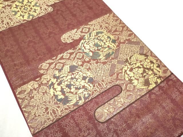 平和屋着物 日本画家 霜鳥忍の世界 彩天目織 六通柄袋帯 鳳凰花丸文 金糸 正絹 hy