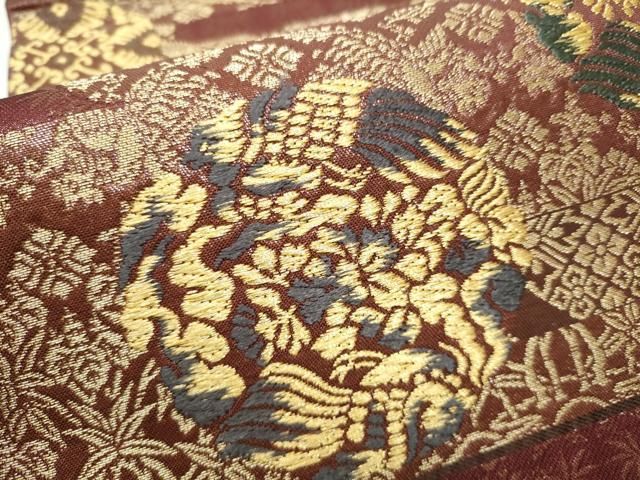  平和屋着物 日本画家 霜鳥忍の世界 彩天目織 六通柄袋帯 鳳凰花丸文 金糸 正絹 hy 袋帯 帯