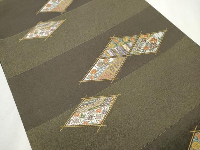 平和屋着物 六通柄袋帯 唐織 菱吉祥花文 金糸 正絹 hy