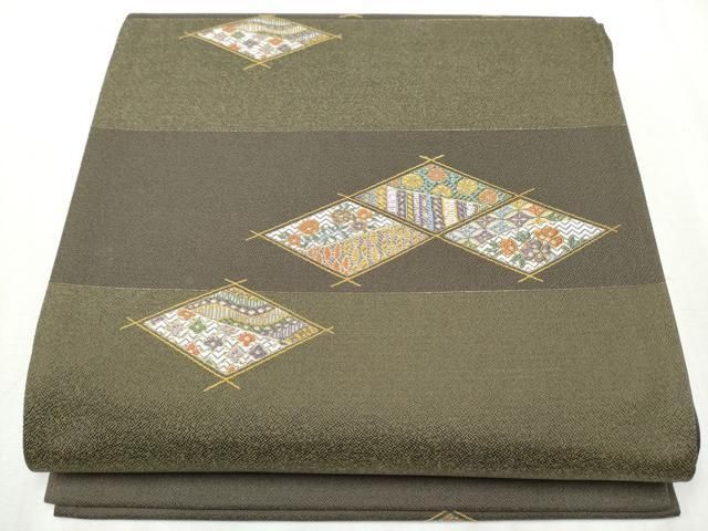 平和屋着物 六通柄袋帯 唐織 菱吉祥花文 金糸 正絹 hy