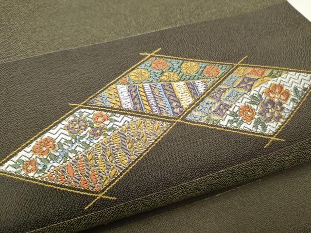  平和屋着物 六通柄袋帯 唐織 菱吉祥花文 金糸 正絹 hy 袋帯 帯