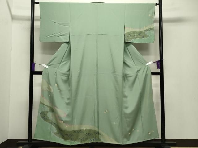 平和屋着物 訪問着 流水萩桜文 金彩 正絹 gh