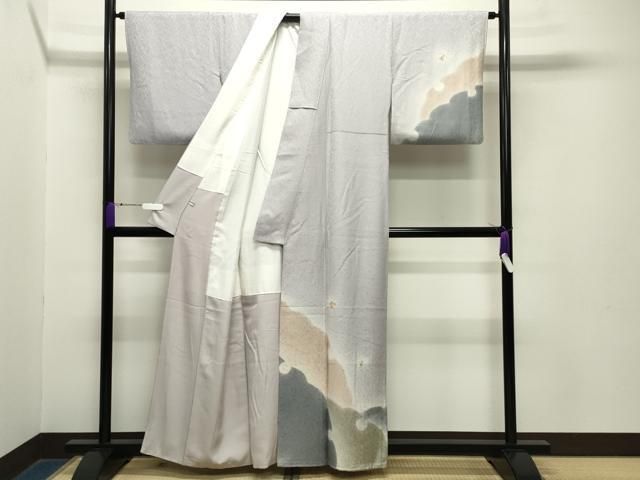 平和屋着物 訪問着 刺繍 雪輪重ね花文 暈し染め 金糸 正絹 gh