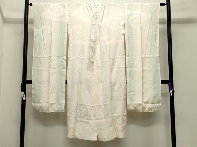 平和屋着物●振袖用長襦袢　無双仕立て　雲重ね源氏車地紋　暈し染め　半衿刺繍　正絹　逸品　CABA9717gh 平和屋着物○振袖用長襦袢 無双仕立て 雲重ね源氏車地紋 暈し