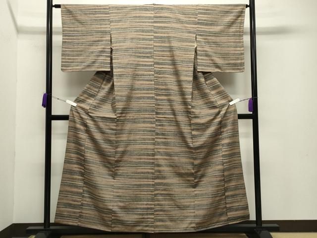 平和屋着物 郡上紬 草木染 横段文 正絹 gh