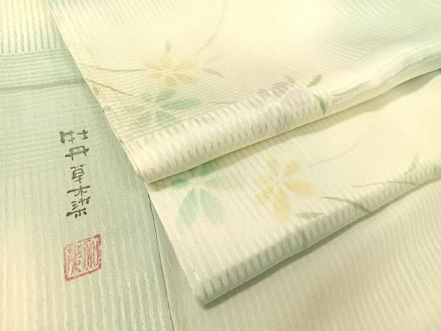 平和屋着物●長襦袢　無双仕立て　作家物　牡丹　草木染　暈し染め　正絹　逸品　CABA4763vp 平和屋着物○長襦袢 無双仕立て 作家物 牡丹 草木染 暈し染め 正絹 逸品