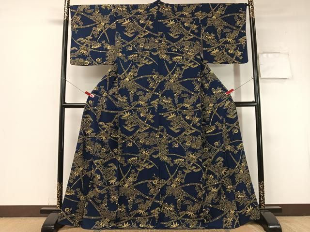 平和屋着物 上質な小紋 型染め 露草花文 正絹 vp