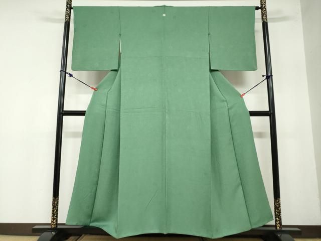 平和屋着物 上質な色無地 舞花地紋 薄緑色 正絹 ud