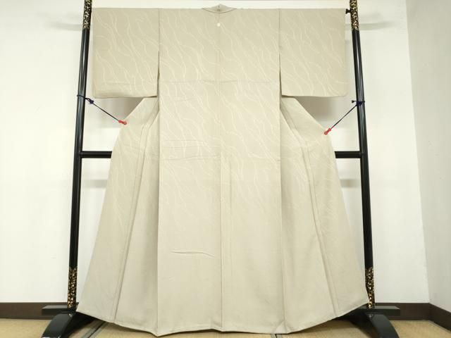 平和屋着物 上質な色無地 抽象地紋 白橡色 正絹 ud