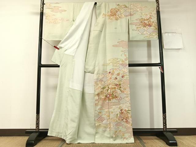 平和屋着物 訪問着 駒刺繍 霞貝桶花文 金彩 正絹 vp