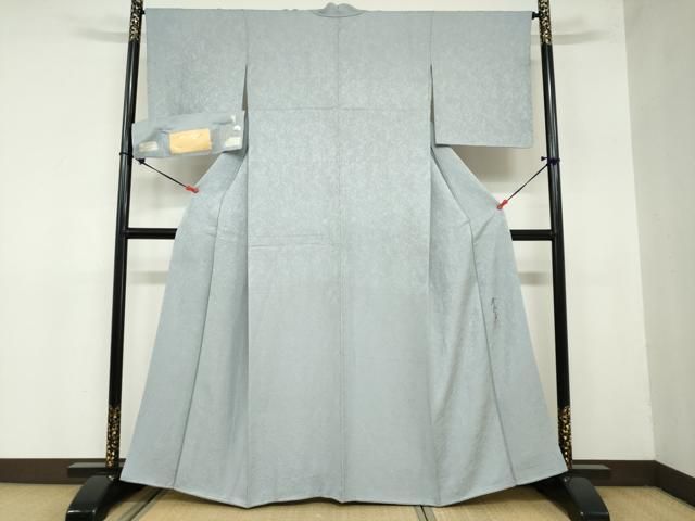 平和屋着物 染色作家 斉藤三才 色無地 霞地紋 湊鼠色 反端付き 正絹 ud