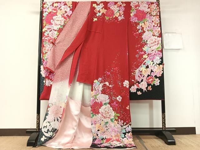 平和屋着物 豪華振袖 ラインストーン ハート 舞花文 暈し染め 銀通し地 仮絵羽 vp