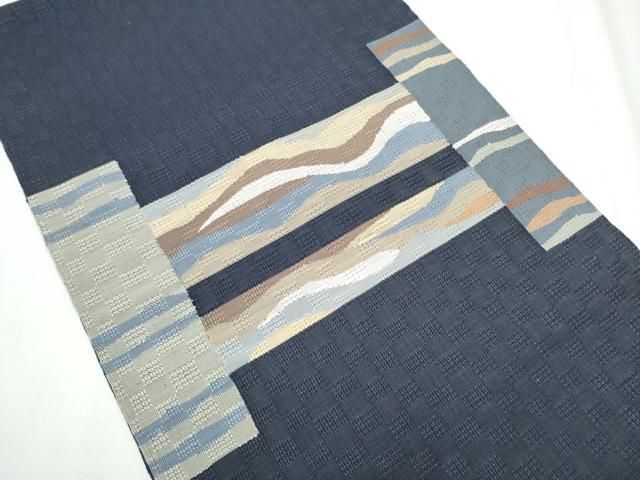 平和屋着物 八寸名古屋帯 すくい織 霞文 正絹 hy