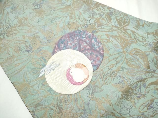 平和屋着物 九寸名古屋帯 パッチワーク 兎 銀糸 正絹 hy