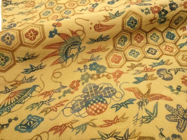  平和屋着物 九寸開き名古屋帯 型染め 飛鶴松竹梅 鬼しぼ縮緬 正絹 hy 名古屋帯 帯