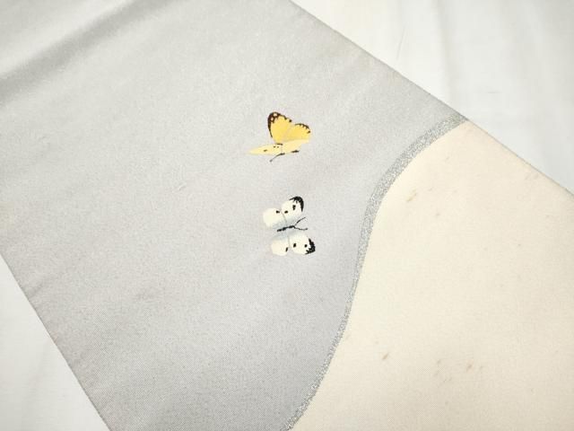 平和屋着物 京都西陣織物師 三代目 波多野諦観 爪掻本綴 八寸名古屋帯 舞蝶文 銀糸 正絹 hy