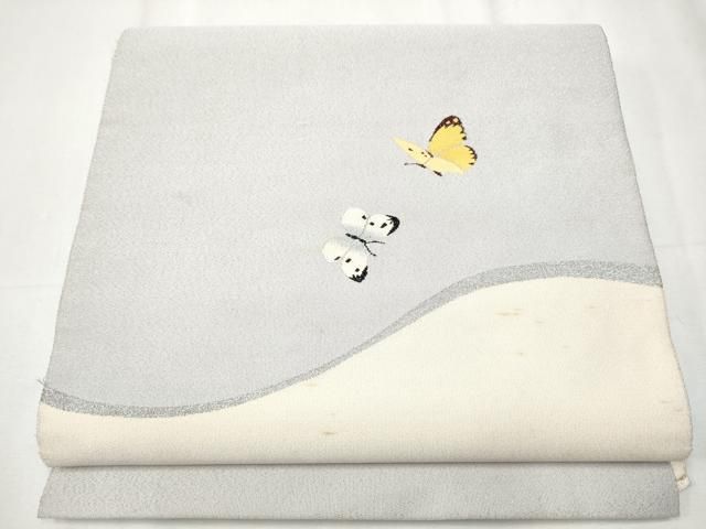 平和屋着物 京都西陣織物師 三代目 波多野諦観 爪掻本綴 八寸名古屋帯 舞蝶文 銀糸 正絹 hy