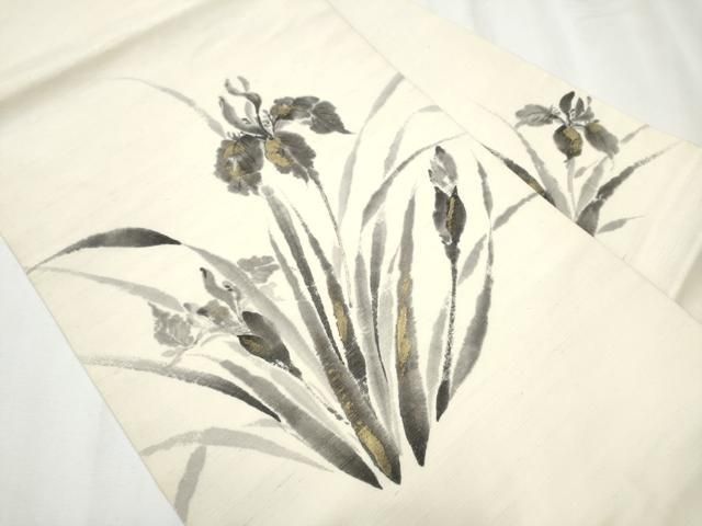 平和屋着物 九寸名古屋帯 作家物 手描き 紬地 草花文 金彩 正絹 hy