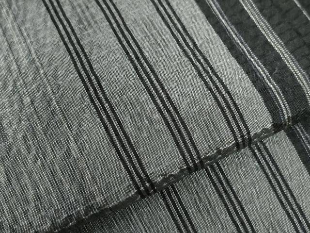  平和屋着物 上質な紬 ふくれ織 縞 ロング丈 正絹 yc 紬 着物