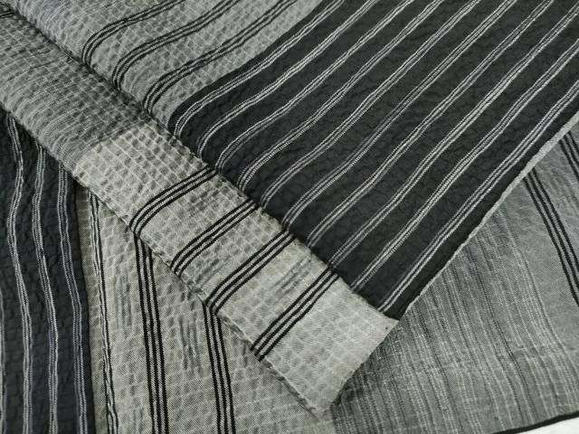 平和屋着物 上質な紬 ふくれ織 縞 ロング丈 正絹 yc