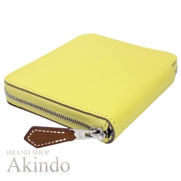 美品エルメス アザップ コンパクト シルクイン ラウンドジップ ケース 黄 新品】エルメス アザップコンパクト シルクイン ライム エバーカラー