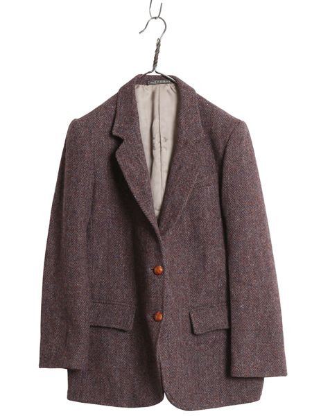 な ! 80 s イギリス製 オービス ハリスツイード テーラード ジャケット レディース L 程 古着 ヴィンテージ ウール ツイード ブレザー トラッド