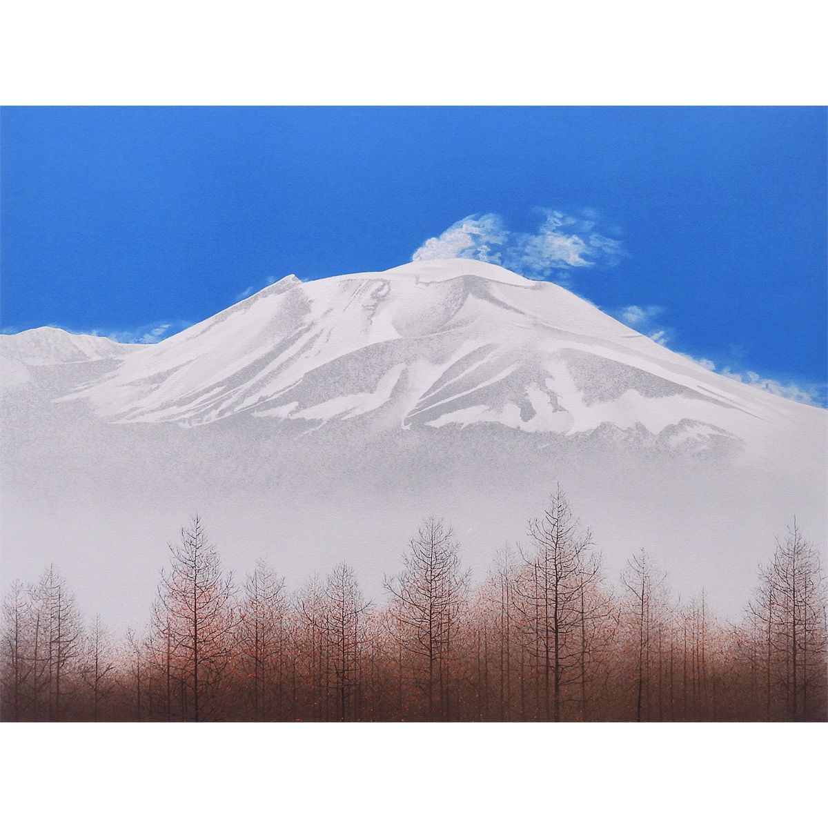 佐々木裕而 浅間 風景画 山 雪 冬 自然 四季 空気 作家直筆サイン 日本画 解説付き アート インテリア 版画 絵画 げ交渉