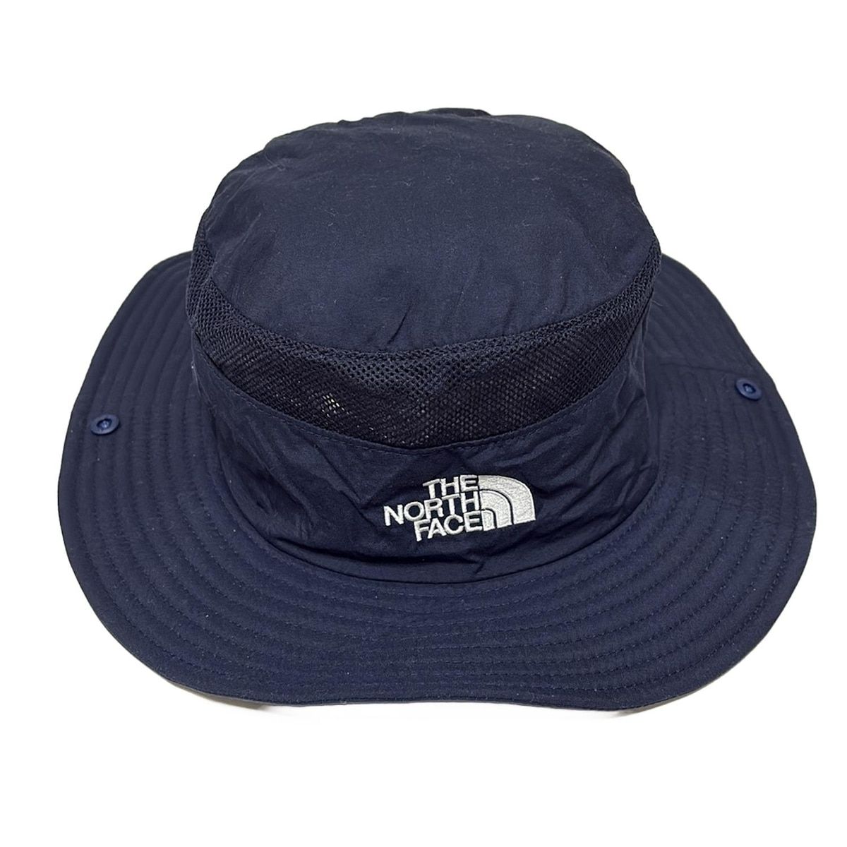 THE NORTH FACE ノースフェイス ハット M ネイビー 刺繍 メッシュ 首紐 サンシールド着脱可