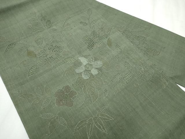 平和屋着物 中国三大刺繍 スワトウ相良刺繍 総刺繍 九寸名古屋帯 紬地 辻が花 藍媚茶色 正絹 hy