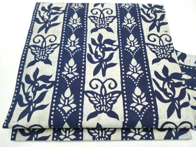 平和屋着物 全通柄 九寸名古屋帯 型染め 花鳥文 綿 hy