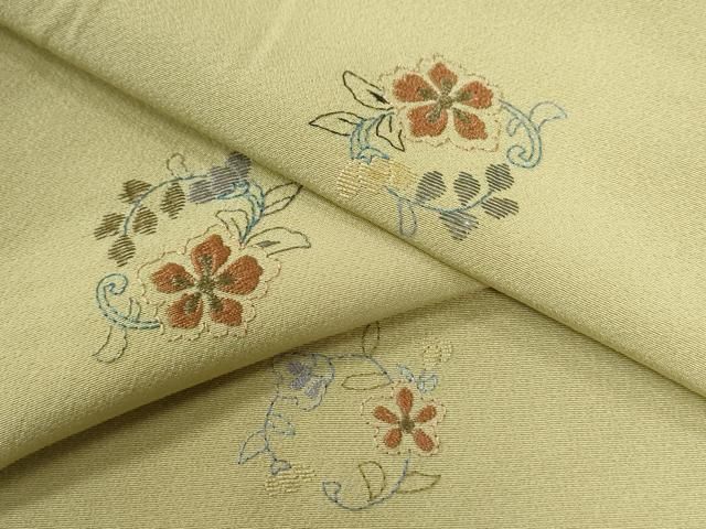 平和屋着物 上質な小紋 総刺繍 花唐草丸文 金糸 正絹 yc