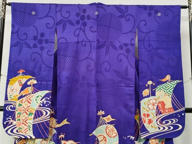 平和屋着物 アンティーク 大正ロマン 振袖 立波帆船吉祥花唐草文 金彩 正絹 yc