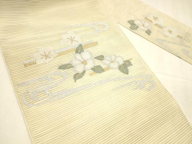 平和屋着物 夏物 絽綴れ 八寸名古屋帯 流水枝花文 金銀糸 正絹 cm