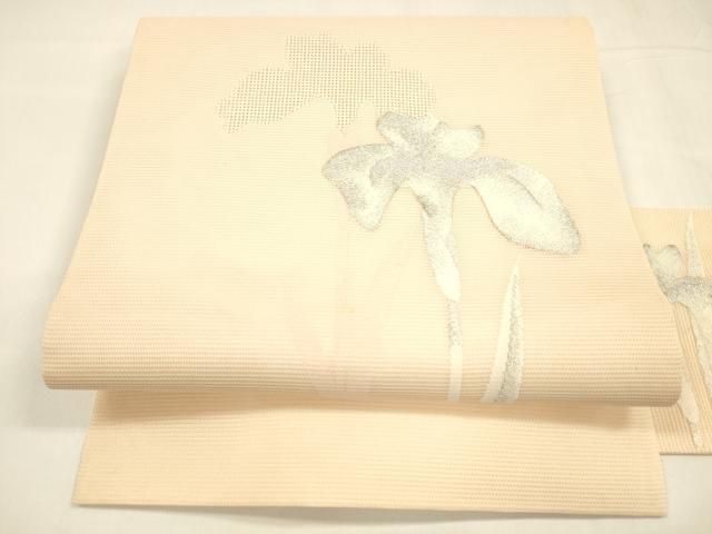 平和屋着物 夏物 九寸名古屋帯 杜若 銀糸 正絹 cm