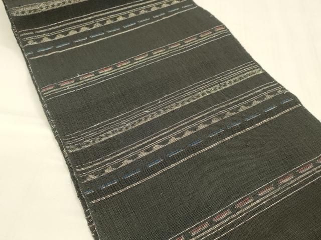 平和屋着物 夏物 八寸名古屋帯 横段文 黒地 正絹 cm