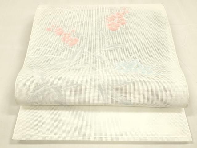 平和屋着物＊夏物 八寸名古屋帯 流水草花文 金糸 DABA0251cm