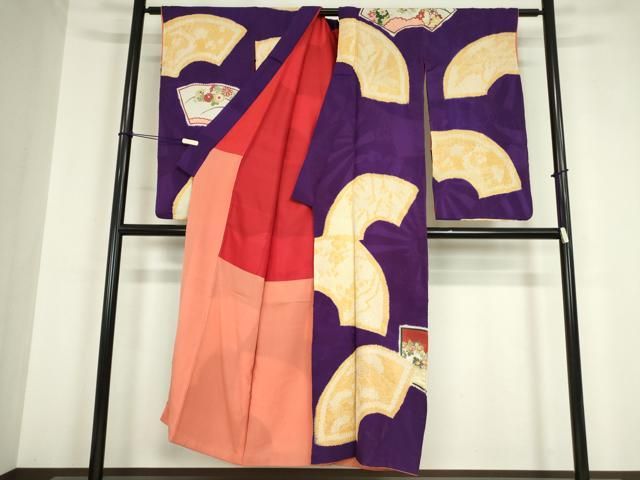 平和屋着物 アンティーク 大正ロマン 小振袖 絞り 地紙花文 金彩 正絹 az