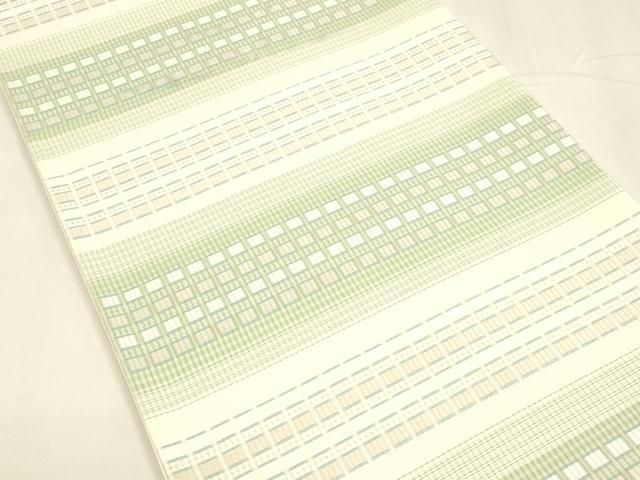 平和屋着物 夏物 六通柄袋帯 唐織 横段文 銀糸 正絹 cm