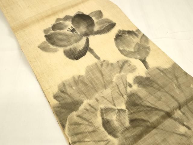 平和屋着物 夏物 六通柄 京袋帯 作家物 手描き 蓮 麻 cm